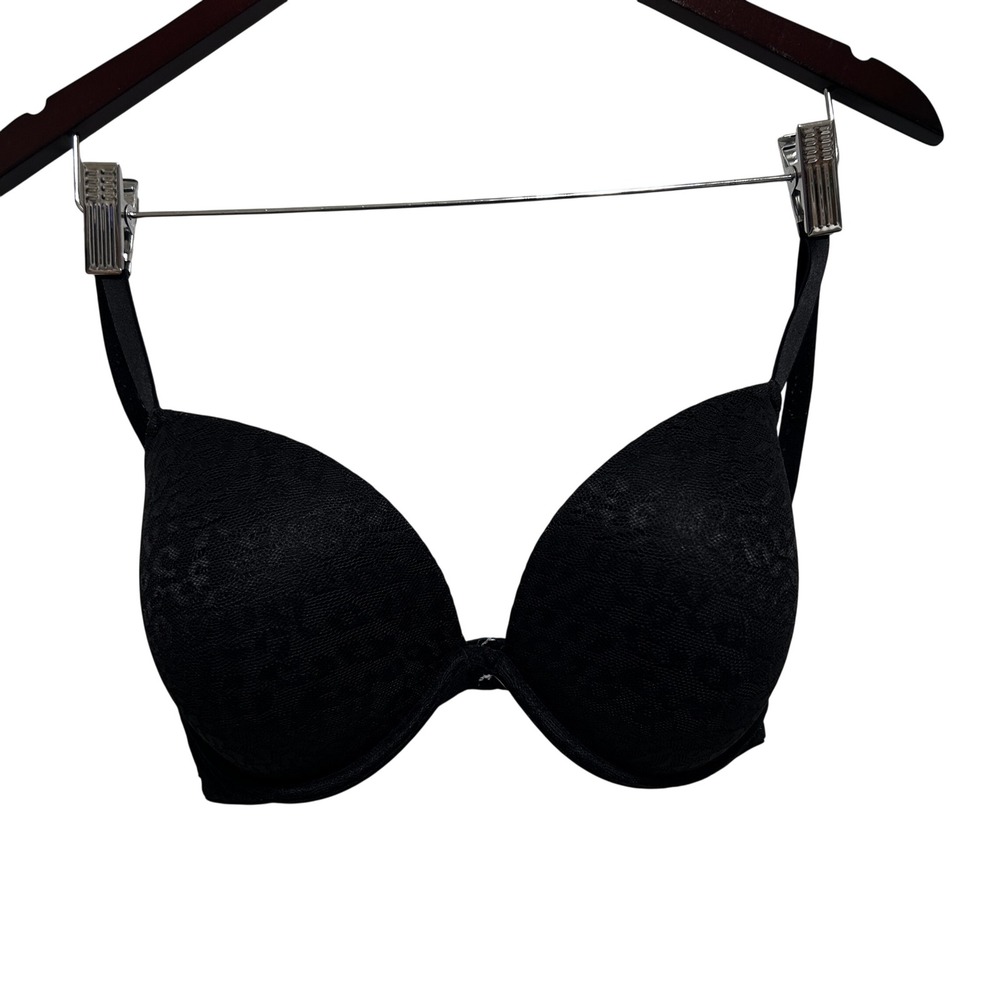 Victoria Secret PINK Wear Everywhere Super Push-Up Bra 34DD Black Leopard Lace